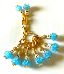 Blue Acrylic Rinhestone GLN #010 Set of 9 Crochet Stitch Markers
