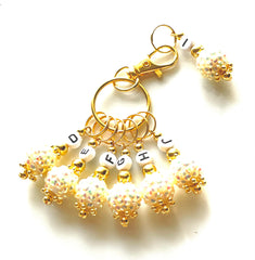 White Rinhestone GLN #004 Set of 7 Crochet Stitch Markers