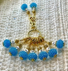 Blue Acrylic Rinhestone GLN #010 Set of 9 Crochet Stitch Markers