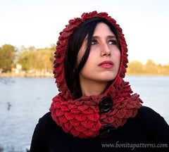 Crocodile Stitch Hooded Cowl - Bonita Patterns