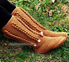 Knit- Look Braid Stitch Long Boots (Adult Sizes) - Bonita Patterns