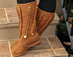 Knit- Look Braid Stitch Long Boots (Adult Sizes) - Bonita Patterns