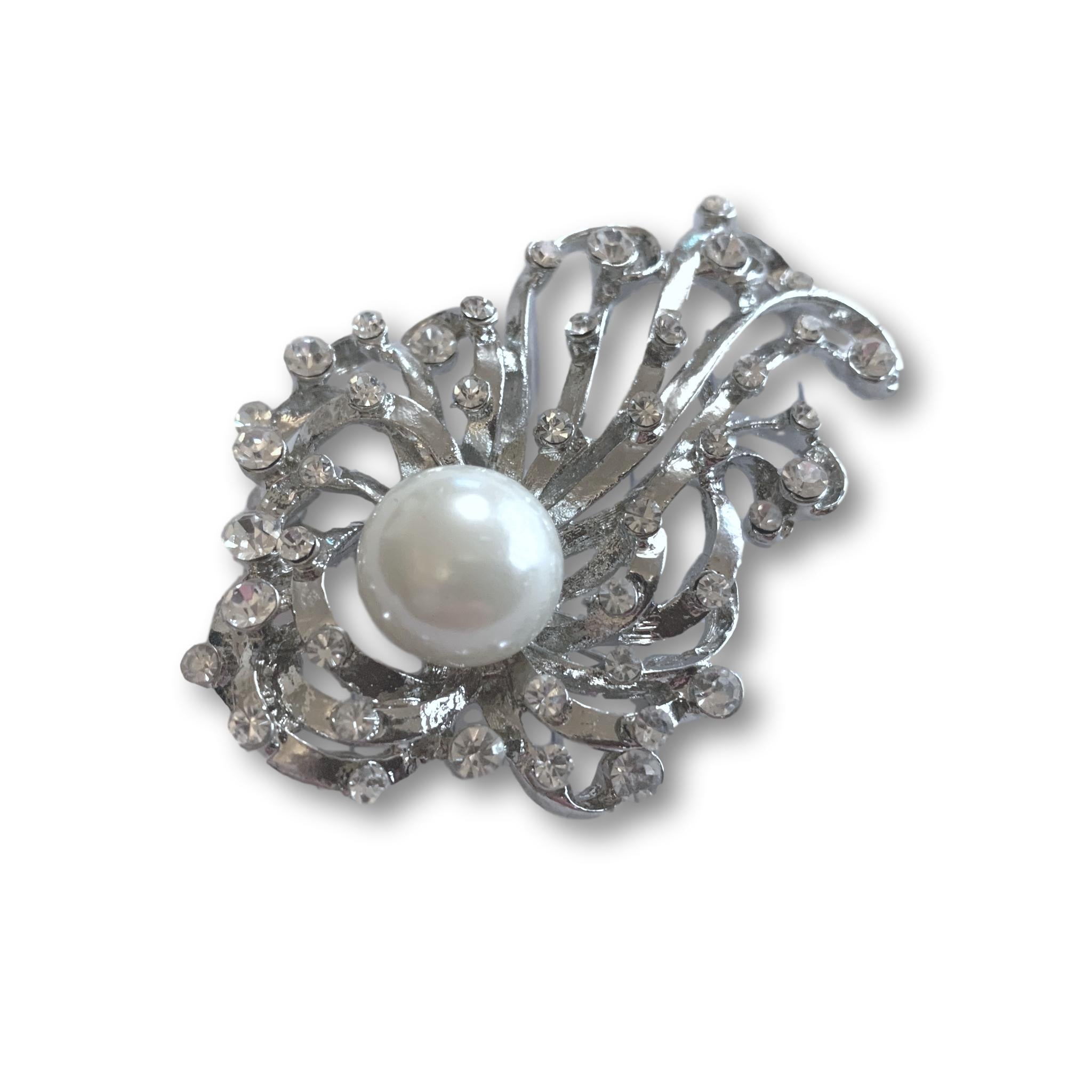 Silver Pearl Crystal Brooch - Bonita Patterns