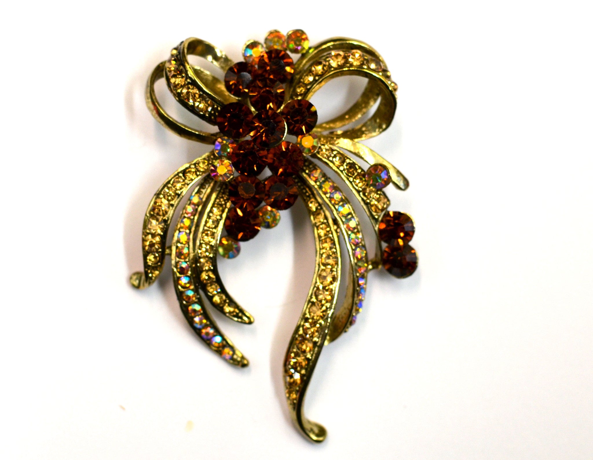 Gold Ribbon Bow with Gem Clusters Brooch - Bonita Patterns