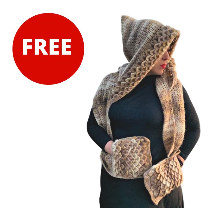 Free Crocodile Stitch Hooded Scarf crochet pattern