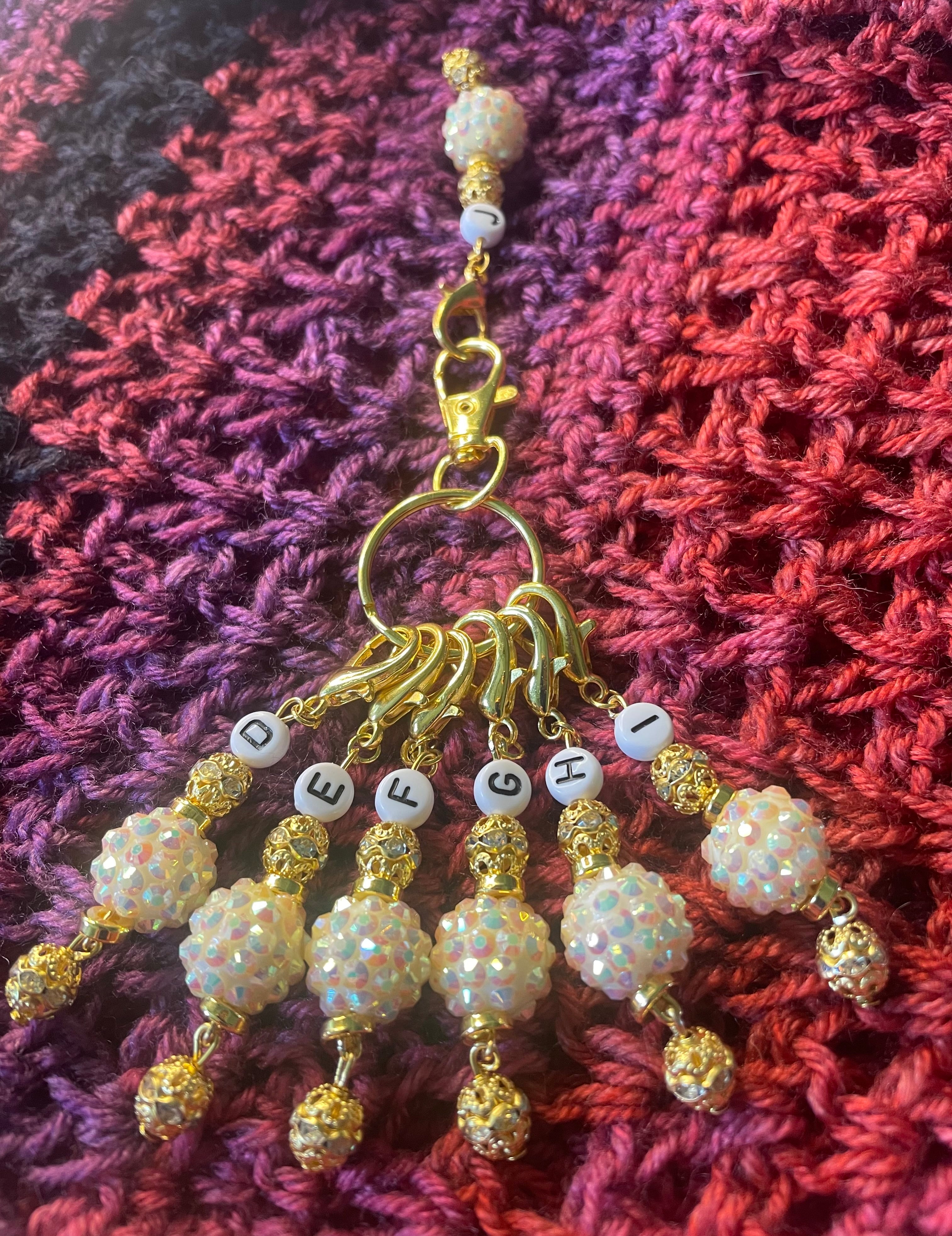 White Rinhestone GLN #004 Set of 7 Crochet Stitch Markers