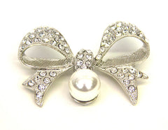 White Pearl & Stones Bow Brooch - Bonita Patterns