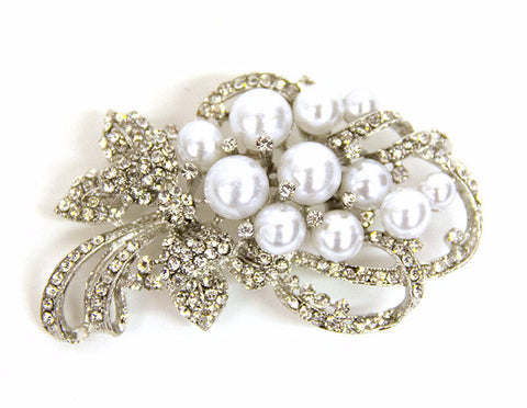 White Pearls & Stone Bouquet Brooch - Bonita Patterns
