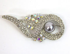 Ribbon Bouquet w/ Silver Grey Pearl Brooch - Bonita Patterns