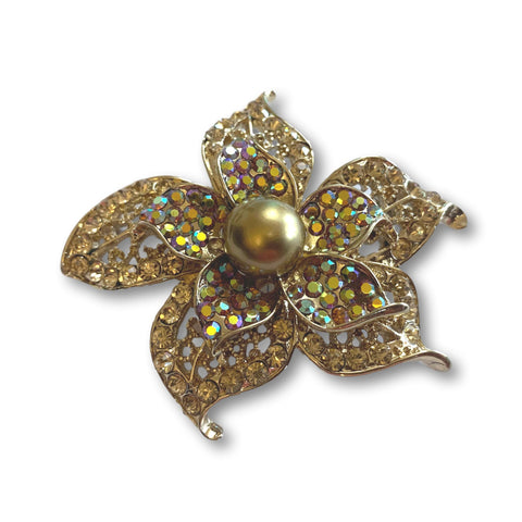 Amber Pearl Flower Brooch - Bonita Patterns