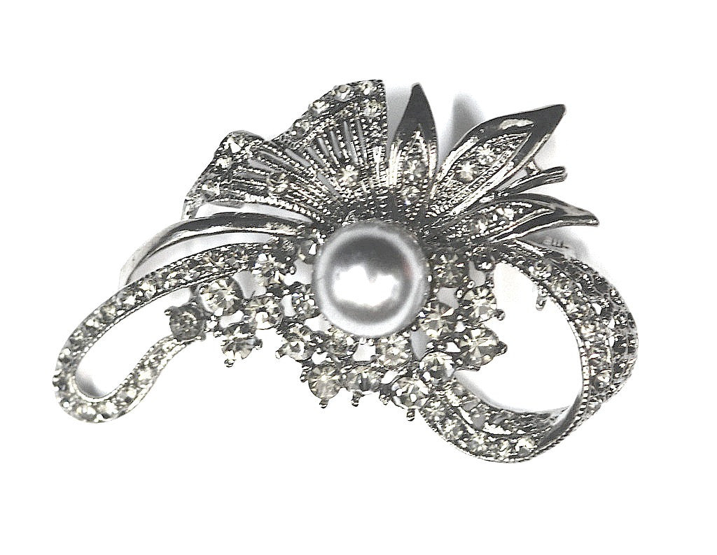 Silver Grey Pearl & Stones Brooch - Bonita Patterns