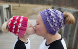 Crocodile Stitch Messy Bun Ponytail Hat - Bonita Patterns