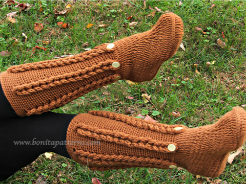 Knit- Look Braid Stitch Long Boots (Adult Sizes) - Bonita Patterns
