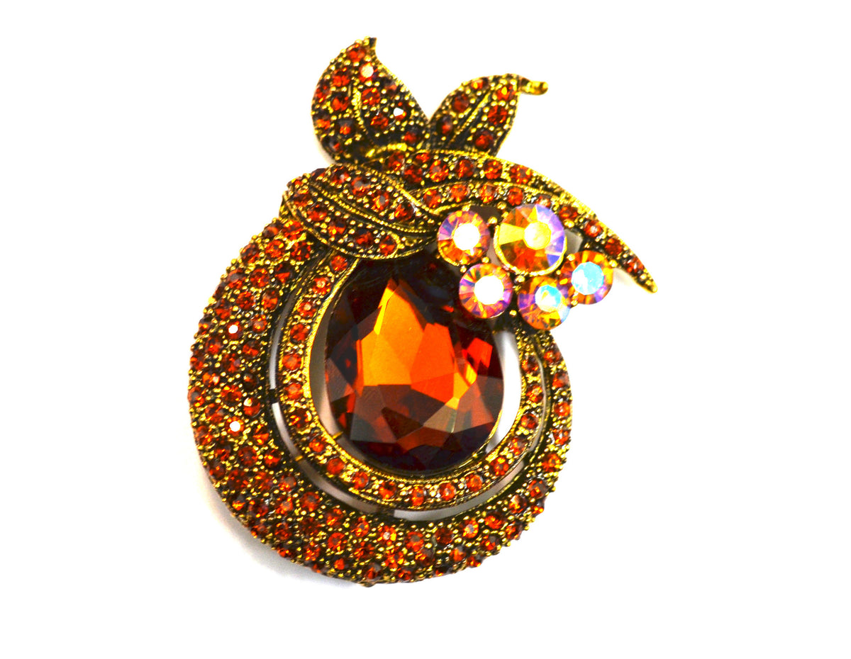 Antique Gold Amber Teardrop Brooch - Bonita Patterns