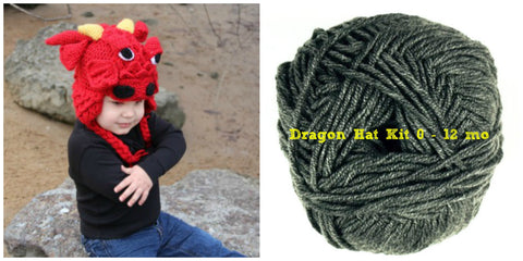 Crocodile Stitch Dragon Hat GREY Kit (0-12 months) - Bonita Patterns