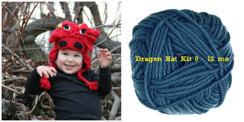 Crocodile Stitch Dragon Hat BLUE Kit (0-12 months) - Bonita Patterns