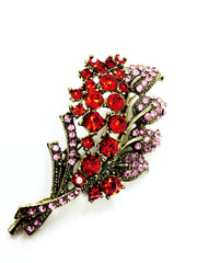 Vintage Old Gold Red Pink Crystal Brooch - Bonita Patterns