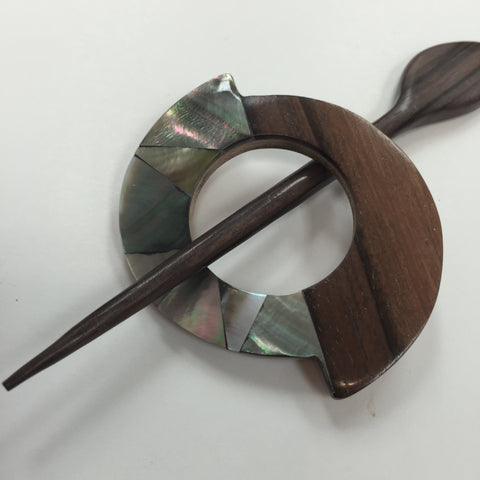 Hand Made Wooden Shell Ring Shawl Pin Set - Bonita Patterns